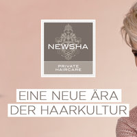 Newsha-Plakat mir drei Produkten und einem Model